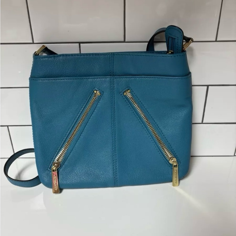 Vintage Michael Kors Handbag Teal Pebble Leather Slant Zippers